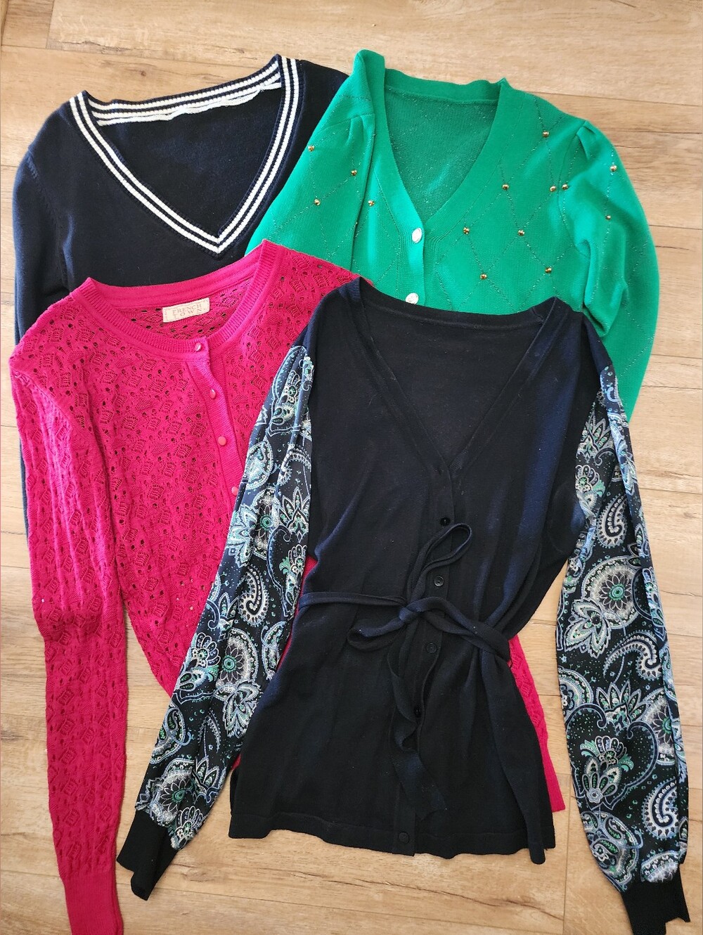 Mixed Lot Of 4 Y2K Womens Sz S/M Long Sleeve Cardigans Lightweight Crochet Satin